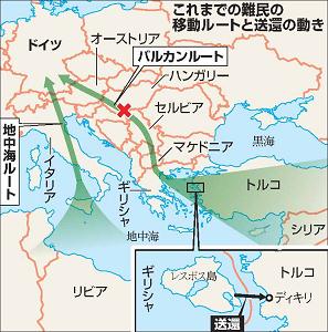 これまでの難民の移動ルートと送還の動きの地図