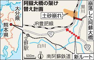 阿蘇大橋の架け替え計画の地図