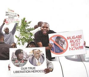 ムガベ大統領の退陣を求める集会の写真