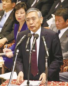 衆議院予算委員会で答弁する黒田日銀総裁の写真
