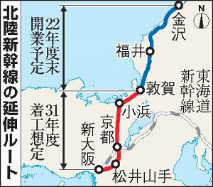 北陸新幹線の延伸ルートを示した地図