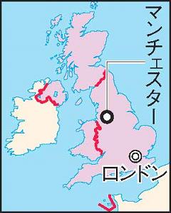 英国のマンチェスターを指した地図