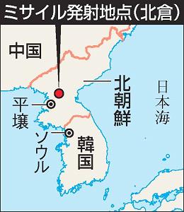 北朝鮮の平安南道北倉を指した地図