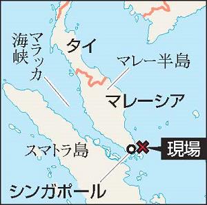 シンガポール沖のマラッカ・シンガポール海峡の地図