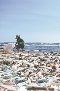プラスチックごみに覆われた米・ハワイ島のカミロビーチの写真