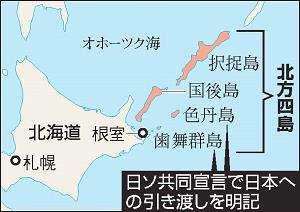 北方四島の位置を示した北海道の地図