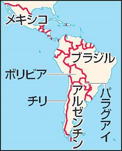 ボリビア周辺の地図
