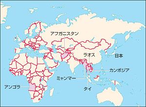 記事に登場した国を表した地図