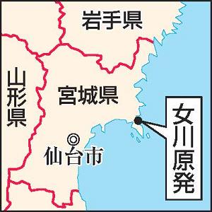 女川原発の位置を示した宮城県の地図