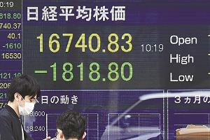日経平均株価を表示したボードの写真