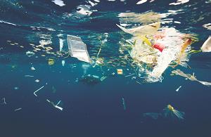 プラスチックごみが海を漂っている画像